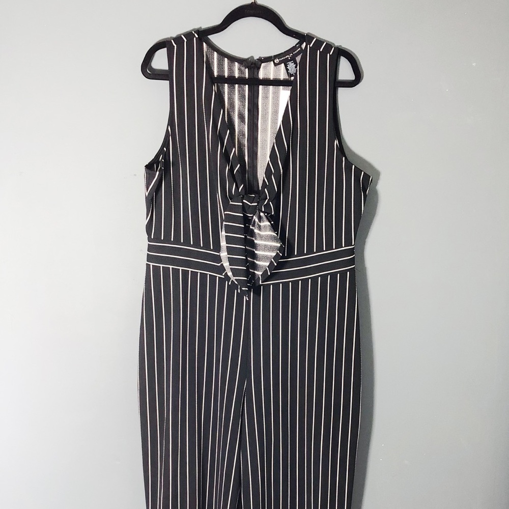 Black + White Pinstripe Tie-Knot Jumpsuit - 2X